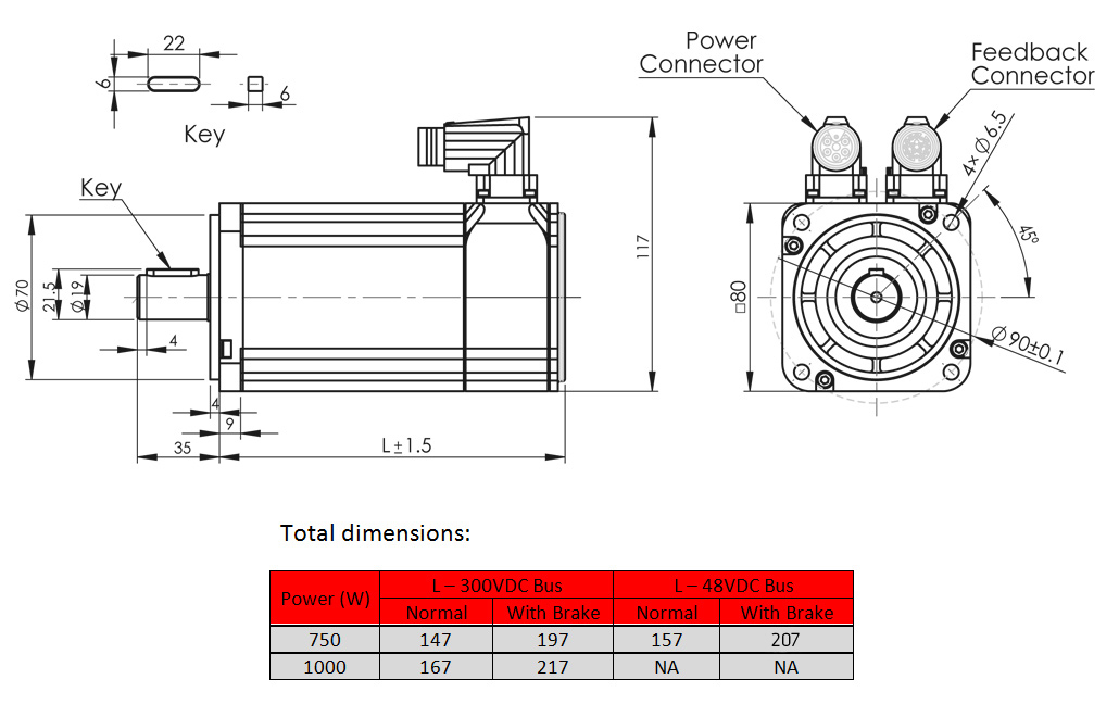 servo motor Product dimension drawing - frame 80mm 서보 모터 제품 치수 도면 - 프레임 80mm